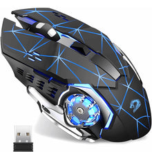 Gaming mouse with blue accents and USB receiver on a white background
