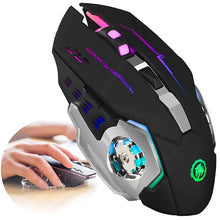 Gaming mouse with colorful LED lights on a white background