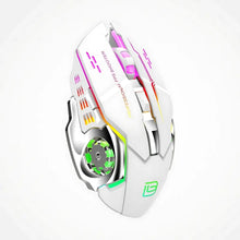 Gaming mouse with colorful LED lights on a white background