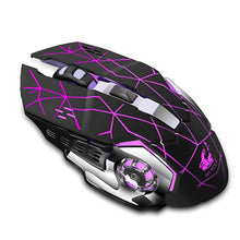 Gaming mouse with black and purple design on a white background