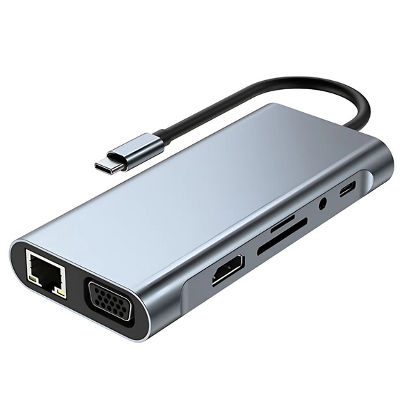 Type-C to HDTV 11-in-1 Hub – 4K HDMI, USB 3.0, Ethernet, SD/TF, Audio, VGA & Fast Charging