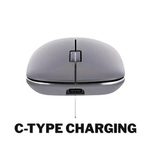 Gray computer mouse with C-type charging feature on a white background